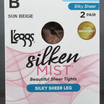 Leggs Silken Mist Pantyhose Tights Control Top Silky Sheer B Sun Beige 2 Pack